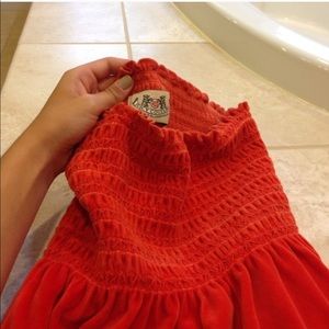 Red Orange Juicy Couture strapless suede dress