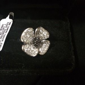 White and black diamond flower ring