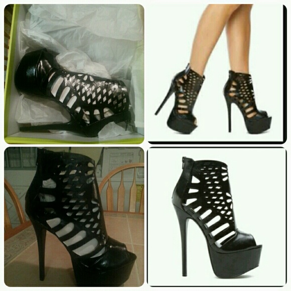Black Platform Ankle Cut Out Booties