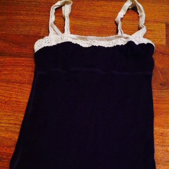 White crochet strap blue tank