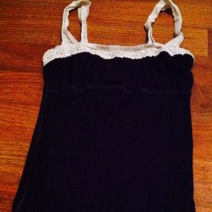 White crochet strap blue tank