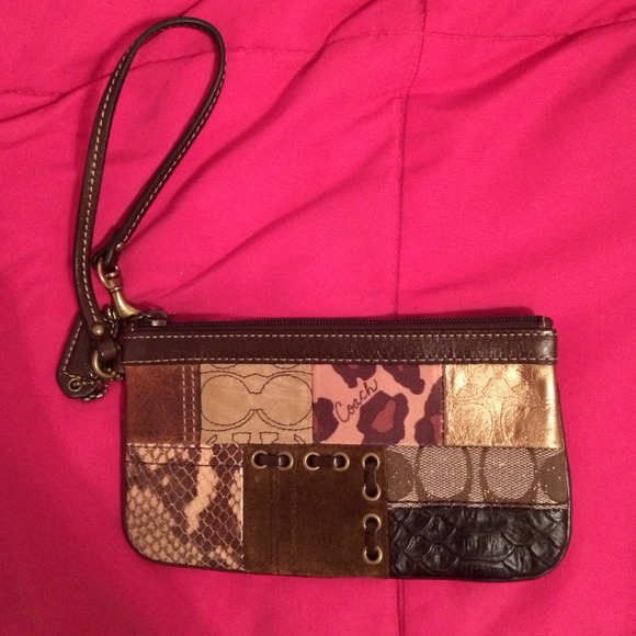 Authentic COACH Brown Patchwork Wristlet