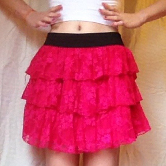 Pink lace tiered skirt