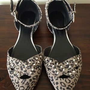 TOPSHOP studded leopard print pointy toe flats