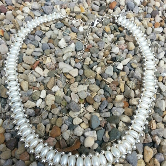 Fresh water pearl sterling silver bead necklace