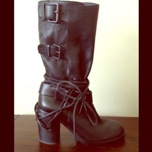 Vince Camuto wrap lace leather heel boots