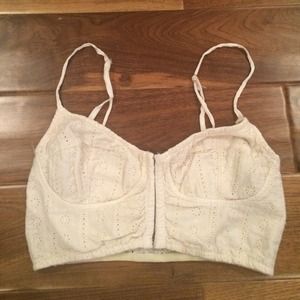 Brandy Melville Creme Embroidered Hook Crop Top
