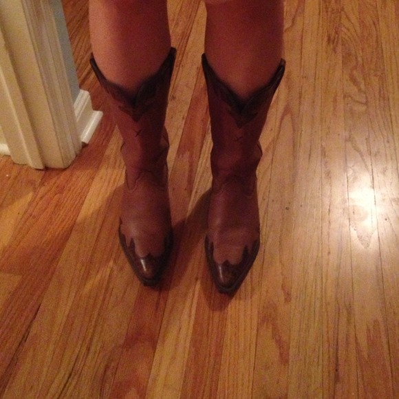 Brown leather cowboy boots