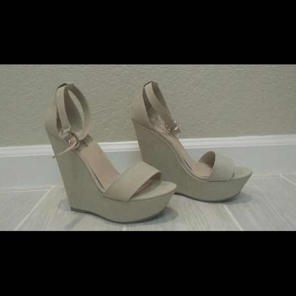 Beige Suede Wedges