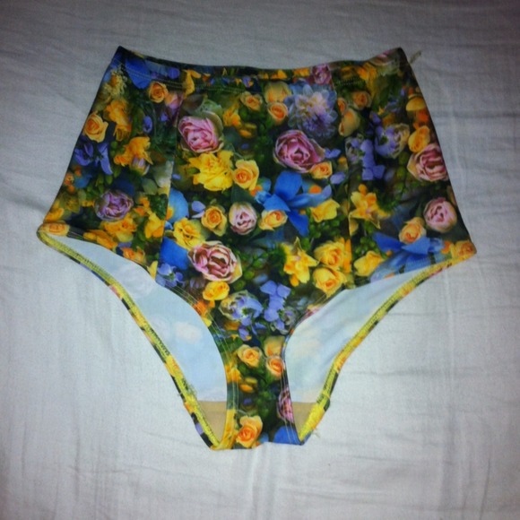 American apparel high waisted swim brief floral