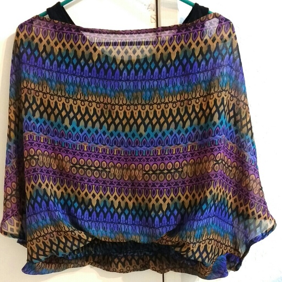 NWT Faux Two-Piece Retro Print Blouse