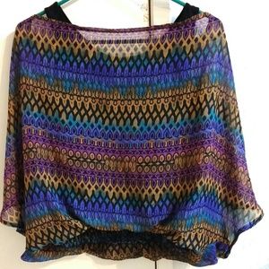 NWT Faux Two-Piece Retro Print Blouse