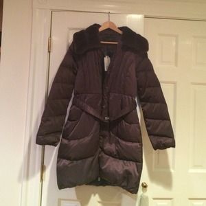 Elie Tahari Belted Empire Waist Coat Fur Collar