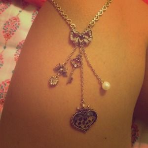 Betsey Johnson Bow tie crystal heart necklace