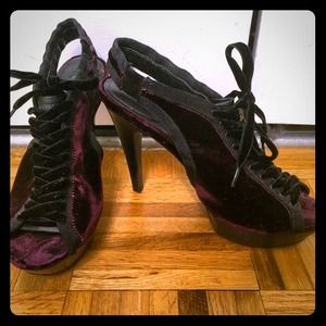 Adorable dark purple velvet platform heels