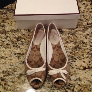 Coach peep toe flats with white bow - reduced!!!