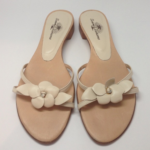 Tommy Bahama low heel leather slide in cream