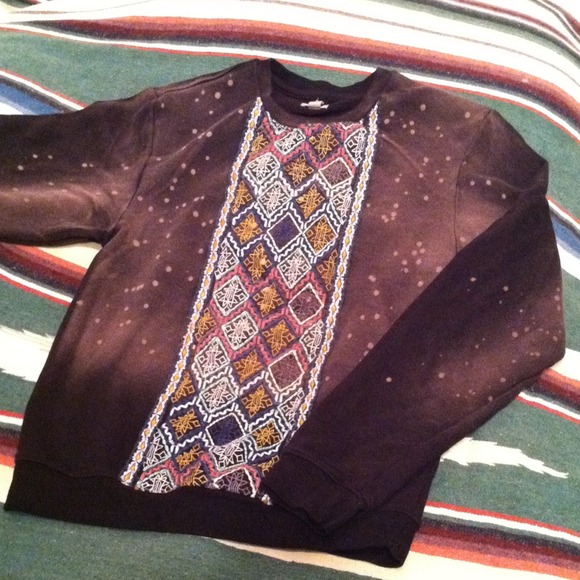 Distressed boho patchwork detail sweatshirt