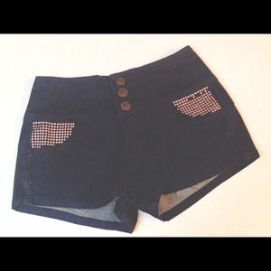 High Waisted Black Denim Shorts
