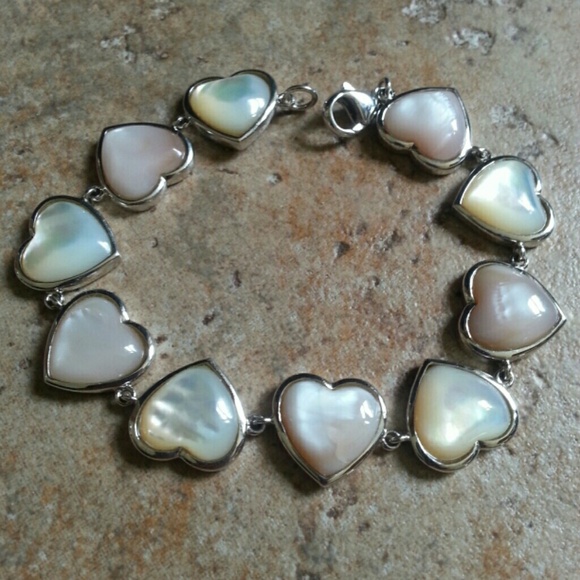 Sterling silver mop heart bracelet