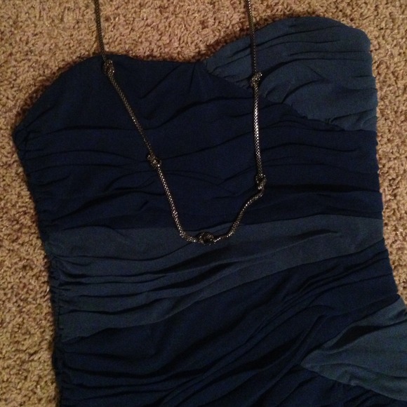 Blue two-tone ruched dress