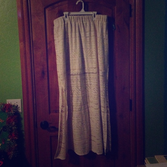 Cream and brown lace maxi skirt.