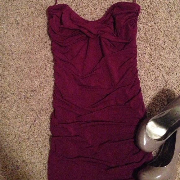 Sexy ruched dress in dark magenta