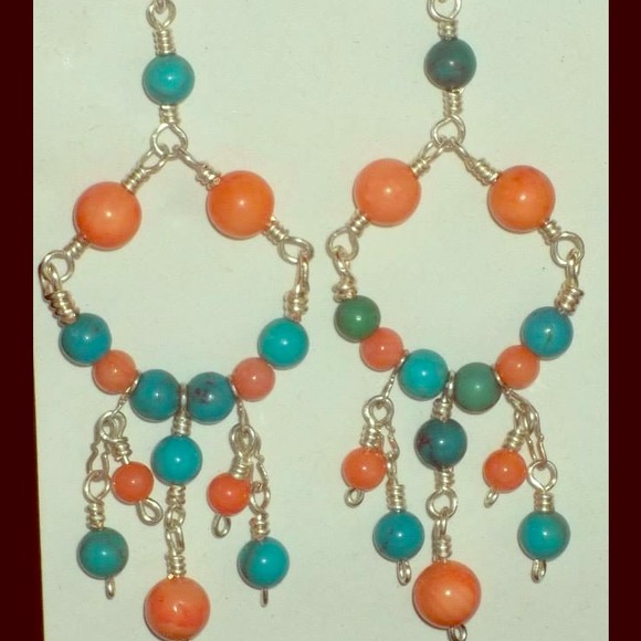 Turquiose and Coral Sterling Silver 9.25 earrings