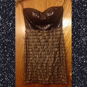 Black Sequin & Gold Ruffled BodyCon Dress