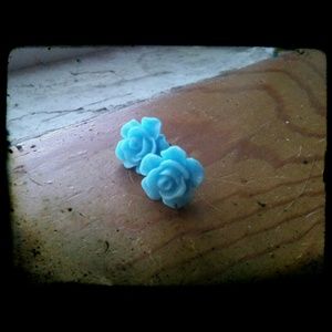 Baby blue rose earrings for pierced ears