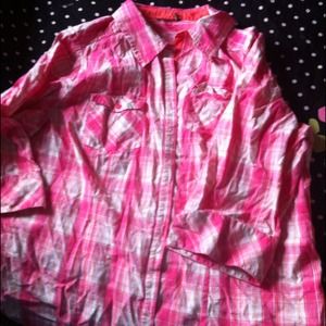 Pink White Plaid Flannel Shirt Needs ironed!
