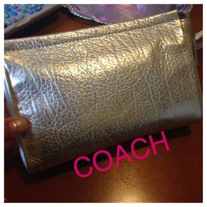 Coach legacy metallic wristlet with receipt