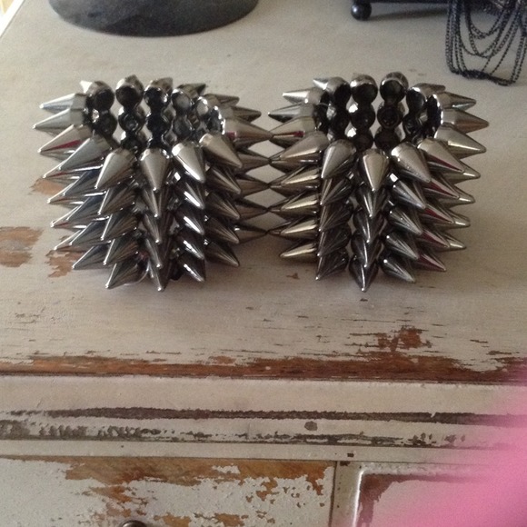 NWT chrome spike bracelets/ankle cuffs