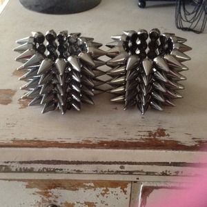 NWT chrome spike bracelets/ankle cuffs