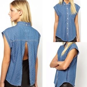 NWOT ASOS Denim kimono polkadot button up back out