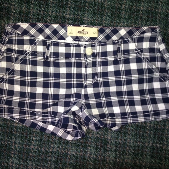 Navy blue white plaid shorts from Hollister
