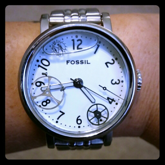 Women's Fossil watch, silver and white