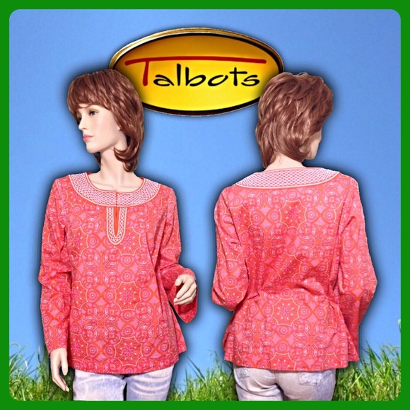 Talbots Orange Pink Yellow cotton tunic top MP PUC - Picture 1 of 4