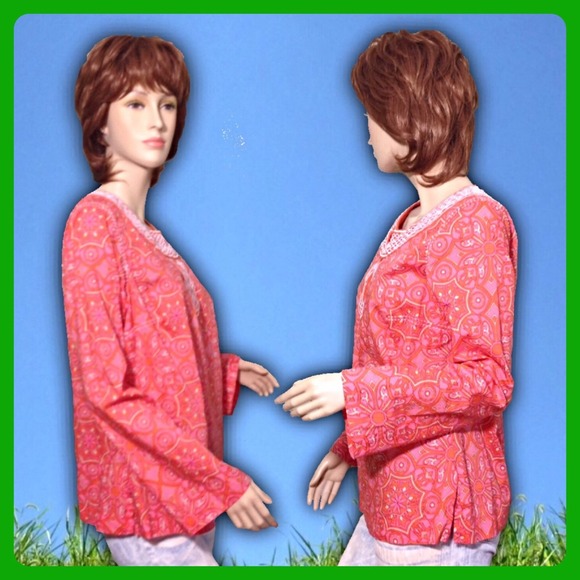 Talbots Orange Pink Yellow cotton tunic top MP PUC - Picture 2 of 4