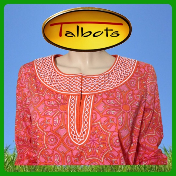 Talbots Orange Pink Yellow cotton tunic top MP PUC - Picture 3 of 4