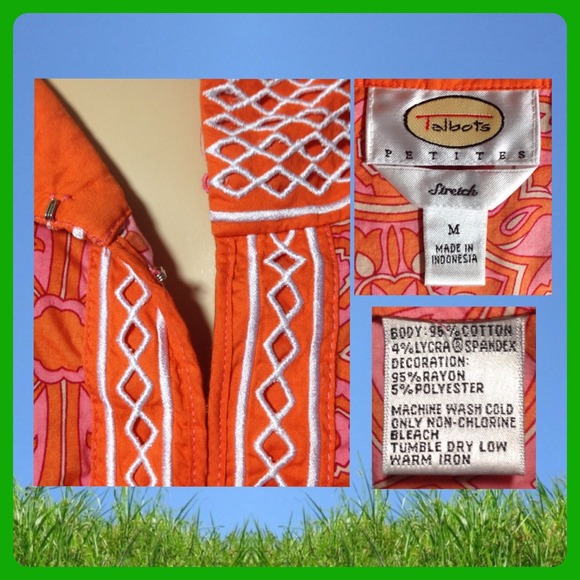 Talbots Orange Pink Yellow cotton tunic top MP PUC - Picture 4 of 4