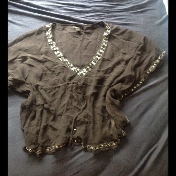 Express black gauzy dolman top with beading