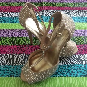 Gold Heels with Rhinestones