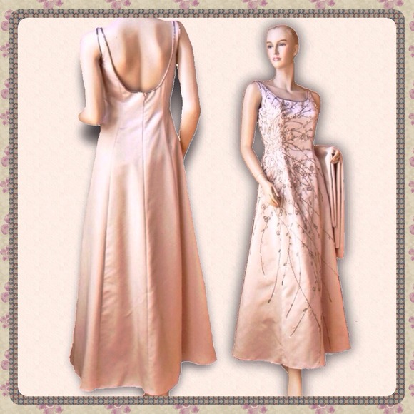 Alyce Designs Blush beaded long Gown w/Wrap XS S - Picture 3 of 4
