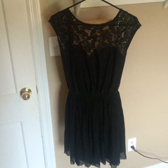 Black lace dress with sheer neckline