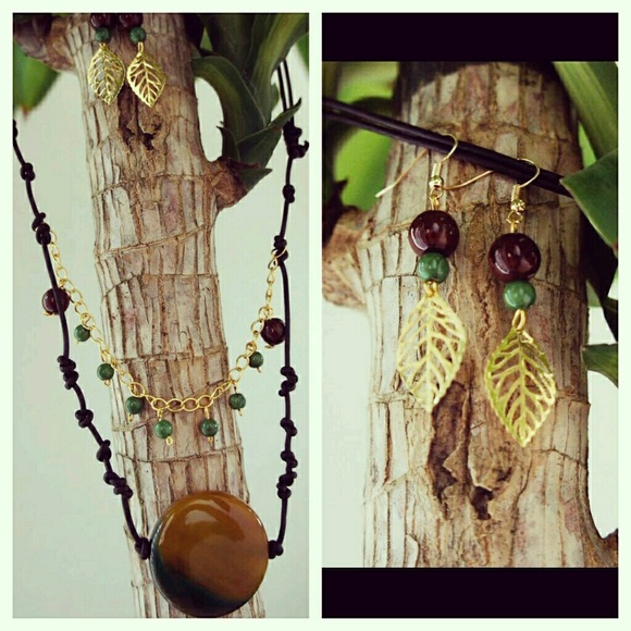 Green&Brown bead leather necklace!