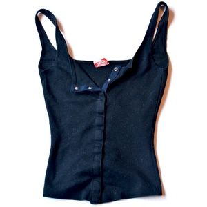 Vintage 60s Black Snap Front Crop Top Cami