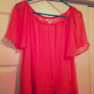Coral Peasant Blouse