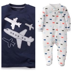 Boys airplane shirt and fire truck sleeper