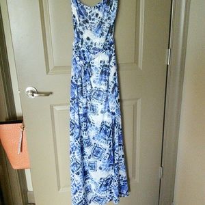 AQUA strapless maxi dress in chiffon